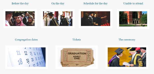 7 pics of different aspects of the University of Birmingham's graduation ceremony e.g. caps, tickets, students