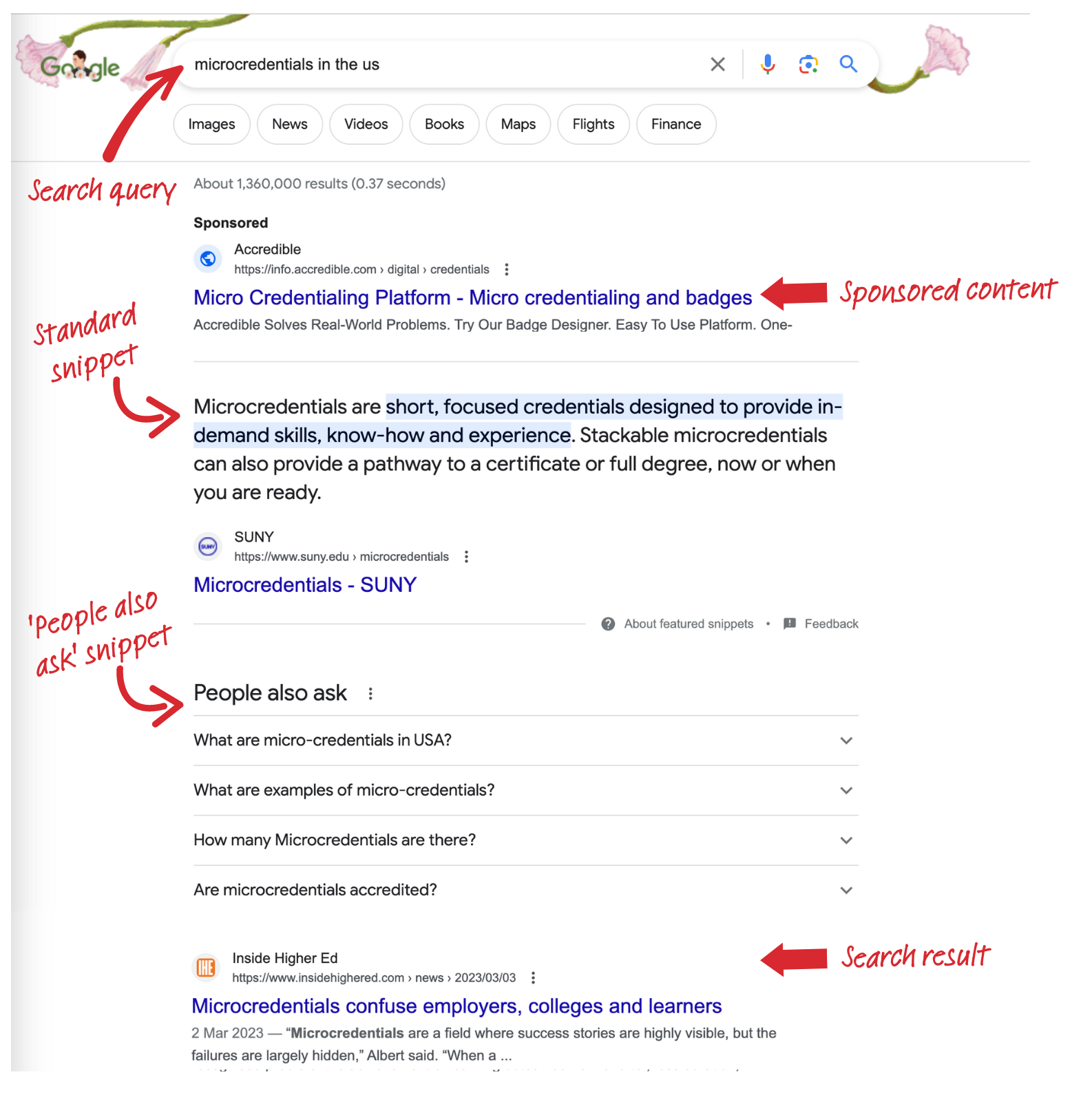 Google Snippets for higher education websites