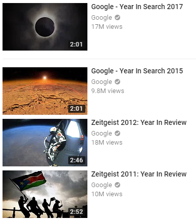 Google year in Search video list