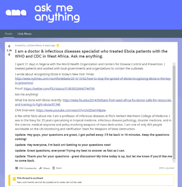 Reddit AMA Screenshot