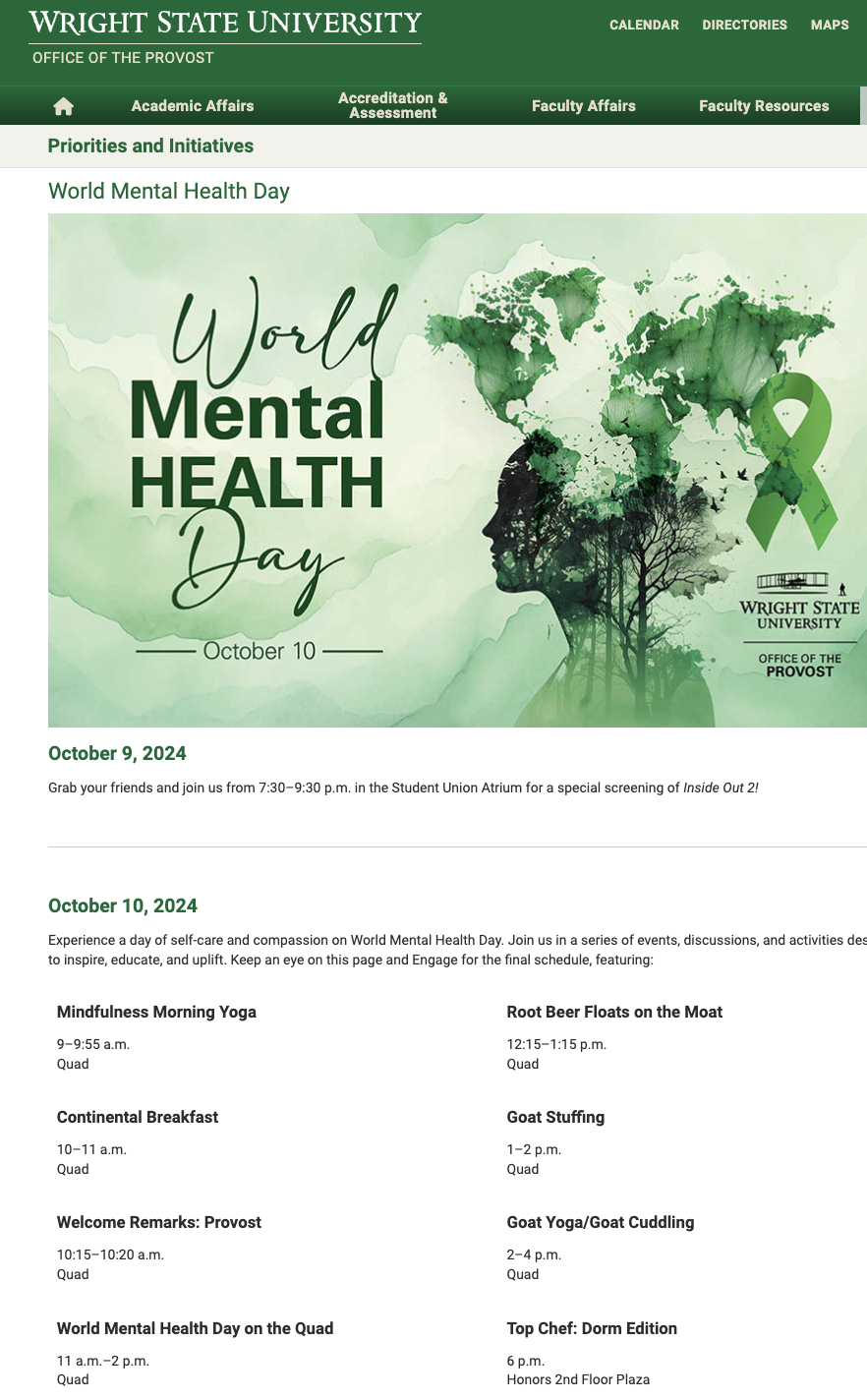 world mental health day at higher ed