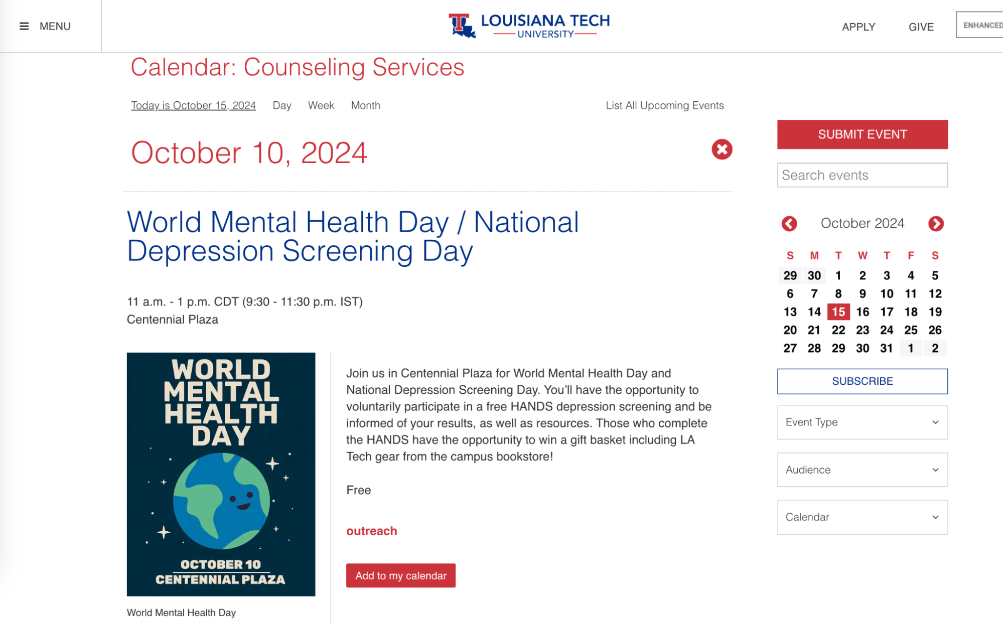 world mental health day at higher ed